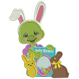Little Turtle Wearing Bunny Ears Holding Jelly Beans Easter Filled Machine Embroidery Design Digitized Pattern 